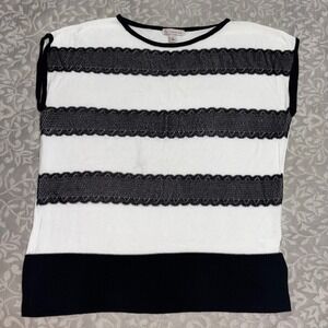 CB cap Sleeve Sweater Decorative Lace Stripe Black White Women's Large